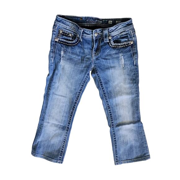 Miss Me JE5864BR rhinestones studs embroidered distressed Boot Capri size 26 EU - Picture 2 of 11